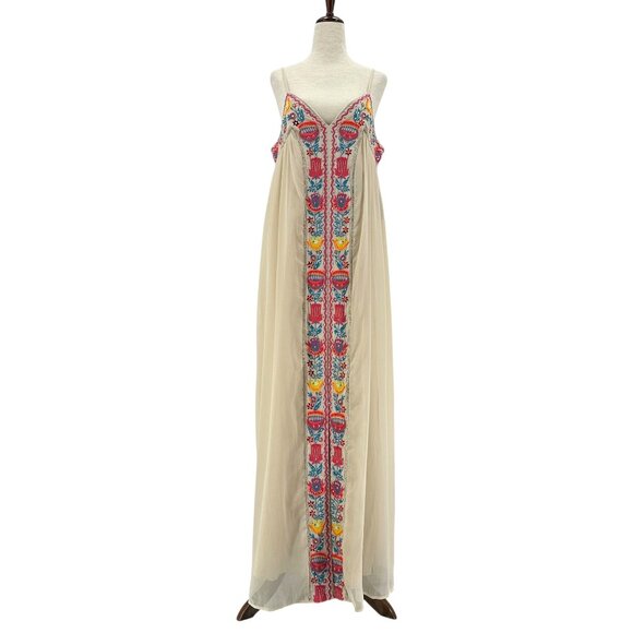 NEW Boston Proper Womens Small Dress Embroidered Floral Maxi Multicolor Beige - Picture 1 of 11